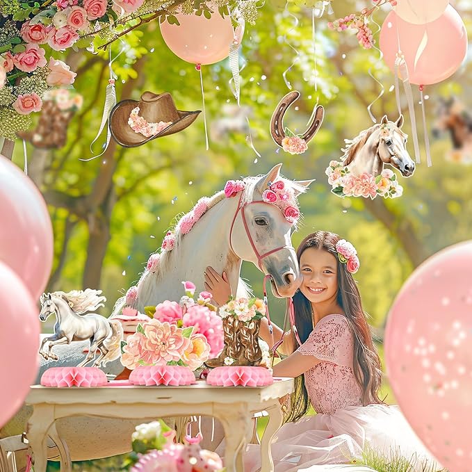 Girl Horse Party Centerpiece Set - Horse Honeycomb Girl Birthday Decorations and Horse Table Toppers for Kids' Horse-Themed Birthday and Baby Shower Table Decor