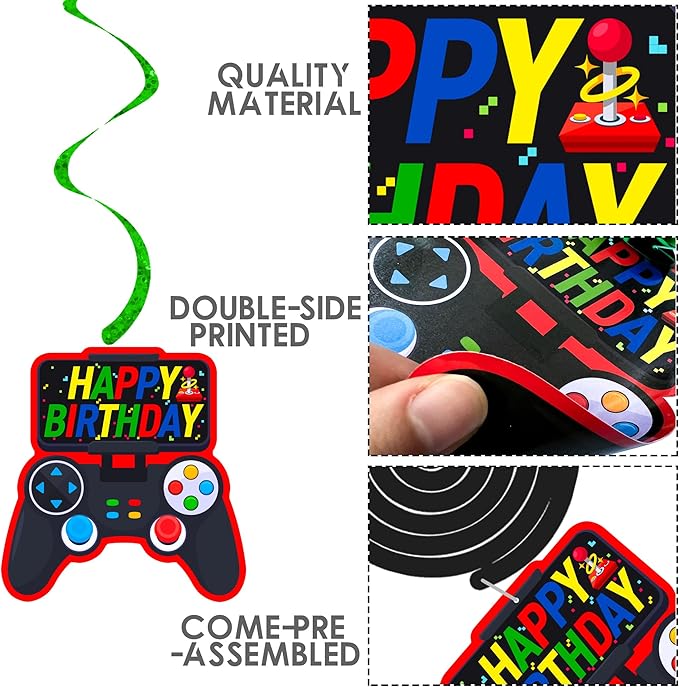umoni Video Game Birthday Hanging Swirls Red Video Game Party Decorations 20Pcs On Ceiling Streamers Gaming Birthday Party Hanging Decorations or Level Up Baby Shower Supplies