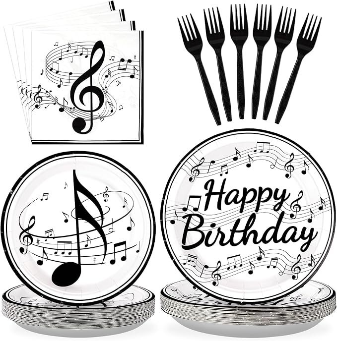 96 Pcs Music Birthday Party Supplies Music Notes Plates Napkins Disposable Music Birthday Tableware Set Music Theme Party Decorations for Baby Shower Concert Karaoke Music Birthday Party Decor Serve24