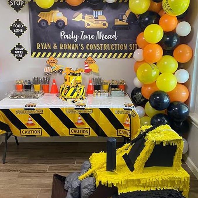 17 Pack Construction Vehicles Cake Toppers Set Acrylic Number 4 Cake Picks Road Sign Tower Digger Cupcake Toppers for Construction Theme Baby Shower Kids 4th Birthday Party Cake Decorations Supplies