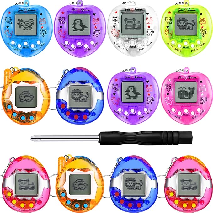 12 Pcs Virtual Electronic Digital Pets Keychain Easter Basket Egg Fillers for Teen Kid , Small Toys for Party Favor Goodie Bags Stuffers Bulk Retro Handheld 90s Pets Game Gift (Transparent,4 Color)
