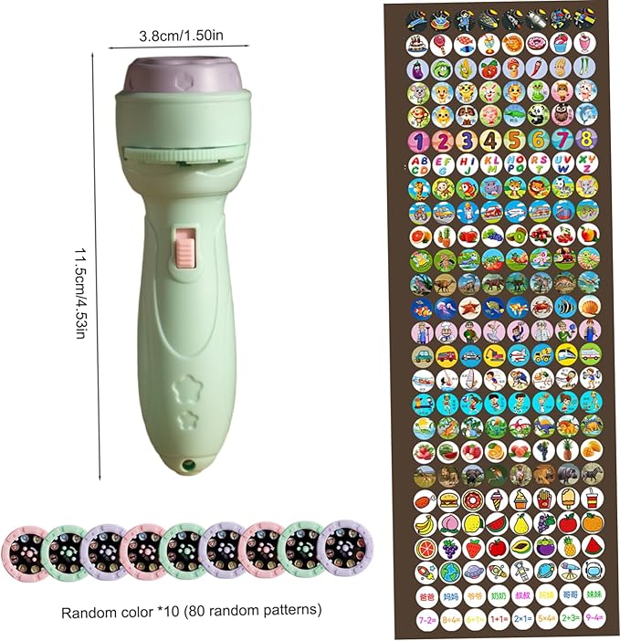 Toddler Flashlight, 80 Pattern Slides & 10 Projection Cards Kids Story Projector for Story Bedtime, Birthdays Gifts for Kids, Green, Flashlight Projector for