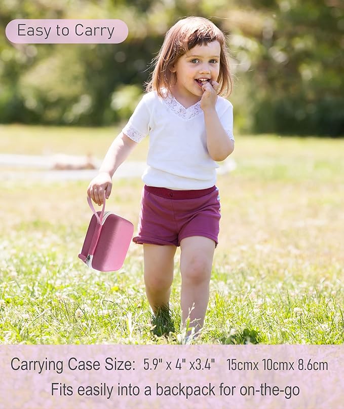 Hard Carrying Case and Silicone Cover for Yoto Mini, Protective Travel Carrier for Kids and Adventure Jacket with Card Pouch 3 in 1 Accessories Set for Yoto Mini Player, Pink
