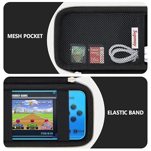 Supmay Carrying Case Compatible with WELLST·G/ for GuaiyeyeAP Handheld Game for Kids -Preloaded 220 Retro Video Games, Portable Gaming Player Storage Holder Travel Bag with Mesh Pocket, Black(Cube)