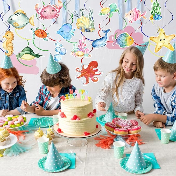 36Pcs Tropical Fish Hanging Swirl Under The Sea Party Birthday Decor Sea Animals Ocean Themed Fish Birthday Party Swirls Streamers Supplies for Boys Girls Mermaid Creatures Baby Shower Decorations