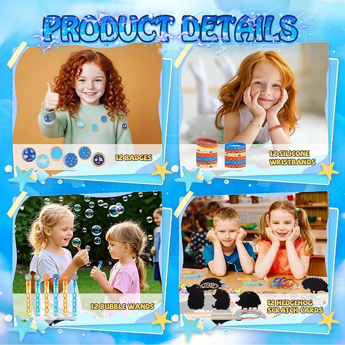 Vanblue Hedgehog Party Favors Theme Birthday Party Decorations Supplies Goodie Bags Stuffers Gift Bag Silicone Wristband Acrylic Diamond Gems Gold Rings Pinata Fillers