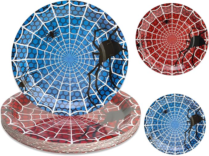 Spider Web Paper Plates Party Supplies - 25 pk 7" and 9" Spider Dessert Plates for Picnic Wedding Baby Shower Kid First Birthday Party Decorations