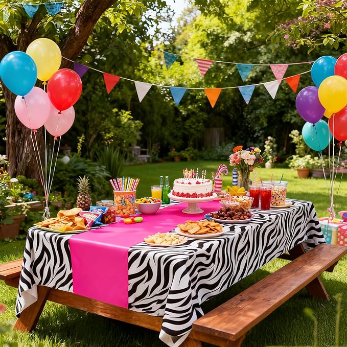 Buryeah 3 Pcs Zebra Tablecloth Zebra Print Plastic Table Cloth Disposable Tablecloth Animal Safari Table Cover 54 x 108'' for Baby Shower Wedding Birthday Party Decorations Supplies (Hot Pink B)