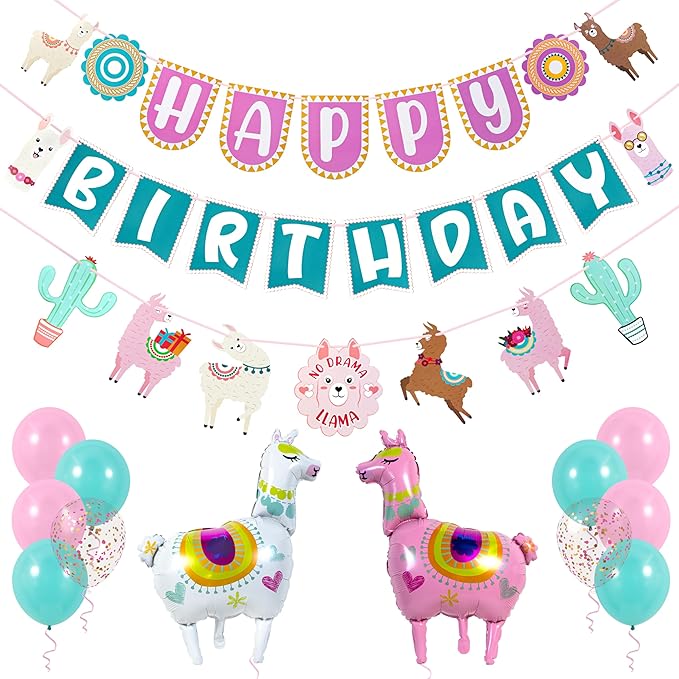 Pirese Llama Birthday Decorations, Llama Party Decorations, Llama Happy Birthday Banner | Llama Decorations | Llama Party Supplies | Peruvian Decor, Fiesta Birthday Decorations, Cinco de Mayo Birthday