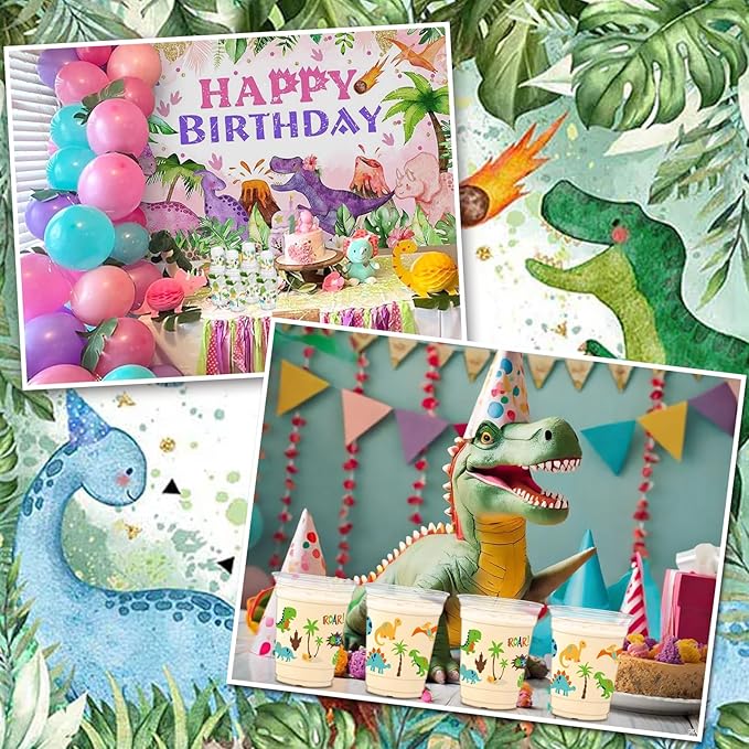 50Pcs Dinosaur Cups, 12oz Dinosaur Party Cups Dino Theme Clear Plastic Drinking Cup for Baby Shower Wedding Birthday Party Decorations Supplies