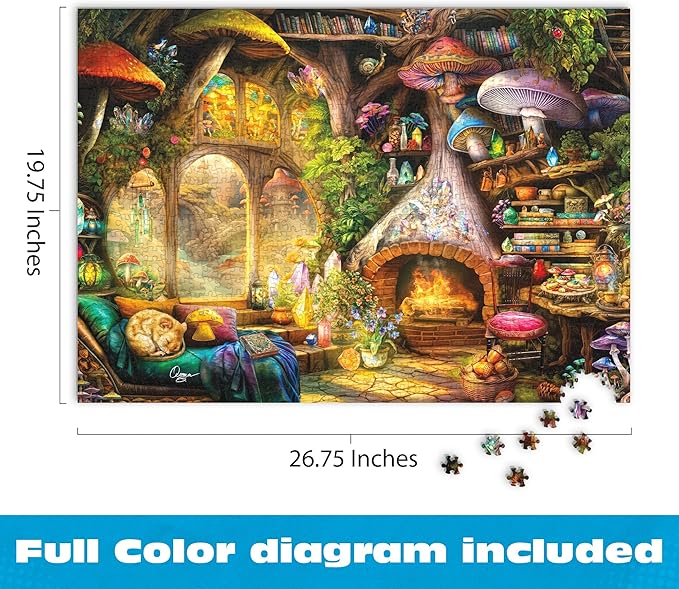 Buffalo Games – Aimee Stewart Merry Mushroom Cottage 1000 Piece Jigsaw Puzzle for Adults, Whimsical Fantasy Scene, Made in USA