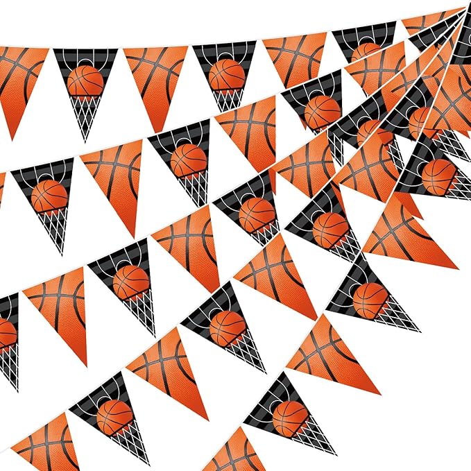 Jetec 5 Pcs 49 ft Basketball Party Decorations Pennant Banner Theme Triangle Flags Garland Bunting Banner for Basketball Fans Outdoor Indoor Home Sport Birthday Party Decorations Supplies
