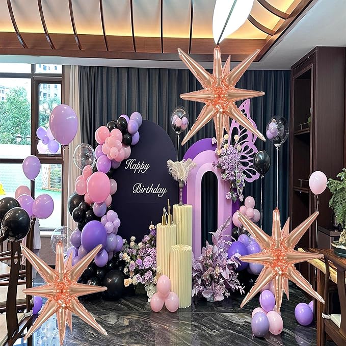 6 Pcs Rose Gold Star Foil Balloons One-Piece 14-Pointed Star Balloon 4D Cone Mylar 22inch Christmas Birthday Wedding Fireworks Shape Party Supplies (Rose Gold)