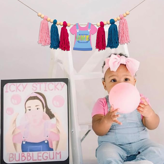 Pink Clothe Banner - Enlightened Teacher Theme First Birthday Party Decoration, Songs for Littles, Funny Birthday Party Supplies (Teacher Clothe Banner)