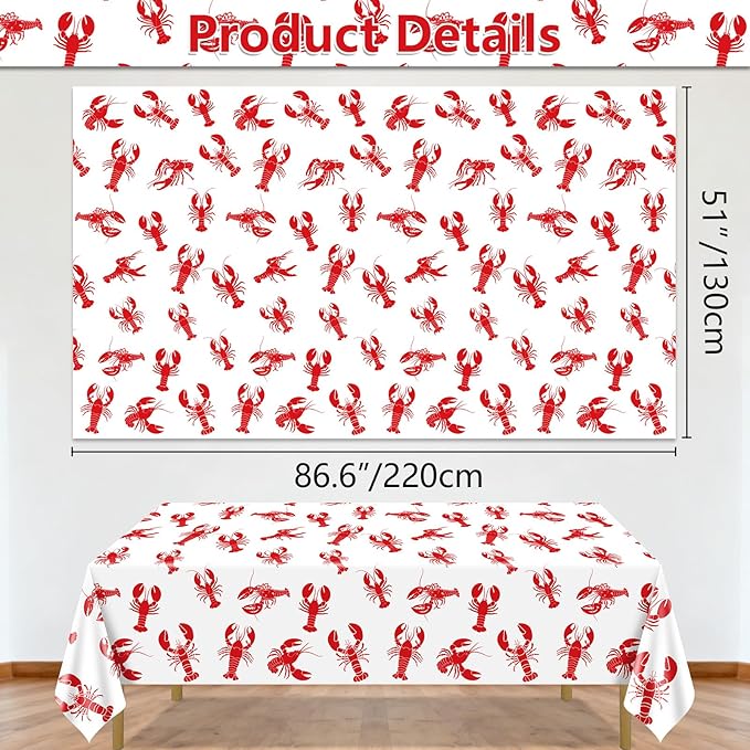 4 Pack Crawfish Tablecloths Plastic Red Lobster Crawfish Boil Table Cover for Birthday Party Decorations Seafood Festivals Potluck Barbecue Supplies, 87 x 51 inches