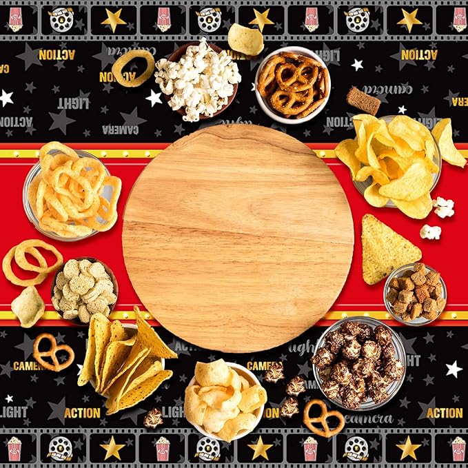 Irenare 3 Pieces Movie Night Tablecloth Party Decorations Plastic Table Covers Movie Theater Table Cloth for Red Carpet Theme Birthday Party Supplies, 51 x 87 Inch