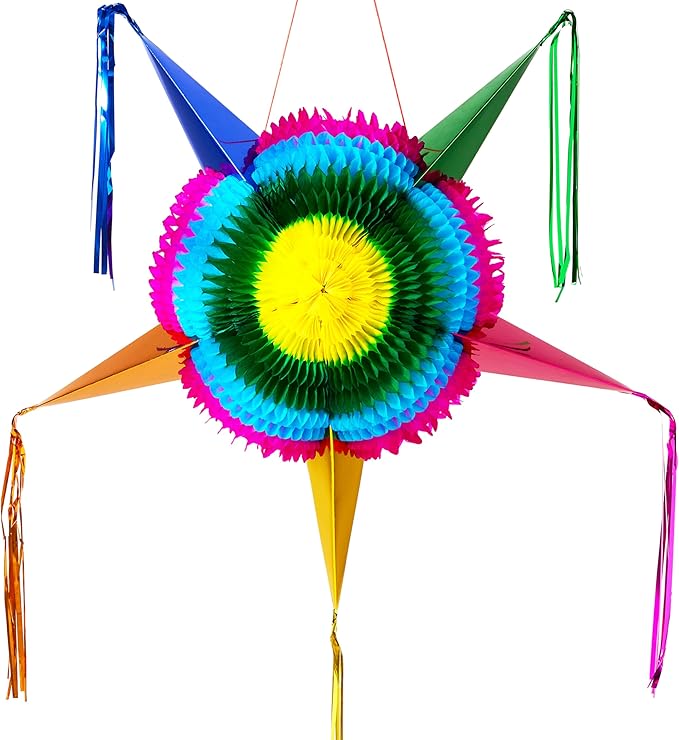 JOYIN 33 Inch Large Star Pinata, Foldable Mexican Fiesta Pinata with Vibrant Honeycomb Center, Traditional Colorful Party Decorations for Cinco De Mayo, Kids Birthday Supplies & Taco Tuesday