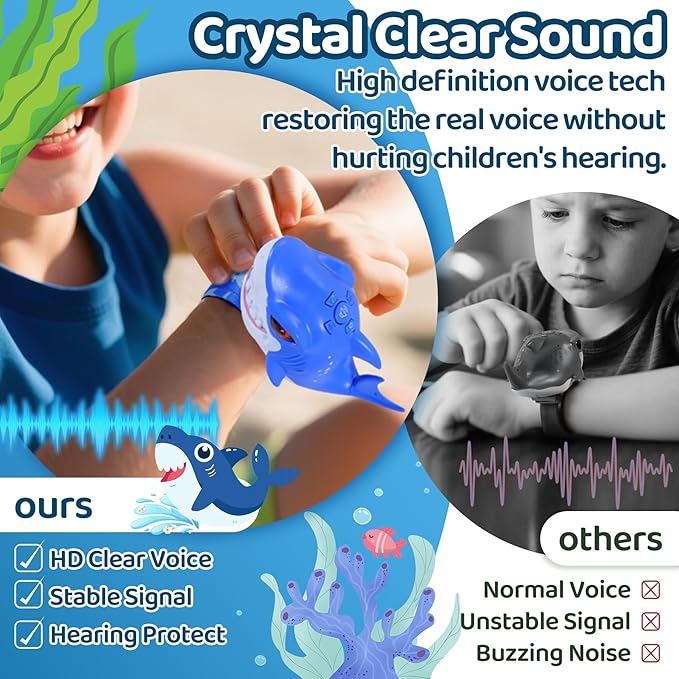 Vvinca Shark Walkie Talkies for Kids 2 Pack - Shark Toys for Boys Girls Age 3-5 5-7 8-12 Birthday Gifts for Toddlers Adjustable Strap Long Range Clear Sound Camping Outdoor Games