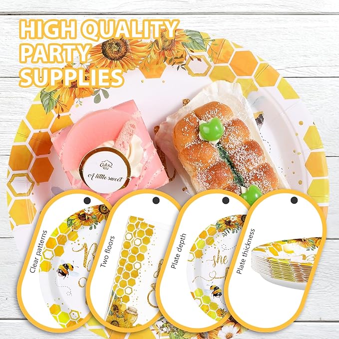 96Pcs Bride to Bee Bridal Shower Party Decorations She Found Her Honey Bee Plates and Napkins Set Said Yes Engagement Decoration Favors for Valentine's Day Wedding Bridal Shower Married Party Serve 24