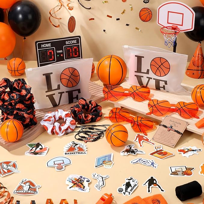 150 Pcs/20 Sets Basketball Senior Night Gifts for Girls - Basketball Team Gifts for Girls with Scrunchies Makeup Bags Sunglasses Bracelets Stickers Sport Party Favors Birthday Party Supplies