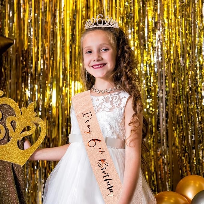 CIEHER 6th Birthday Set: Crown, Sash & Pearl Pin - It's My 6th Birthday Decorations & Gifts
