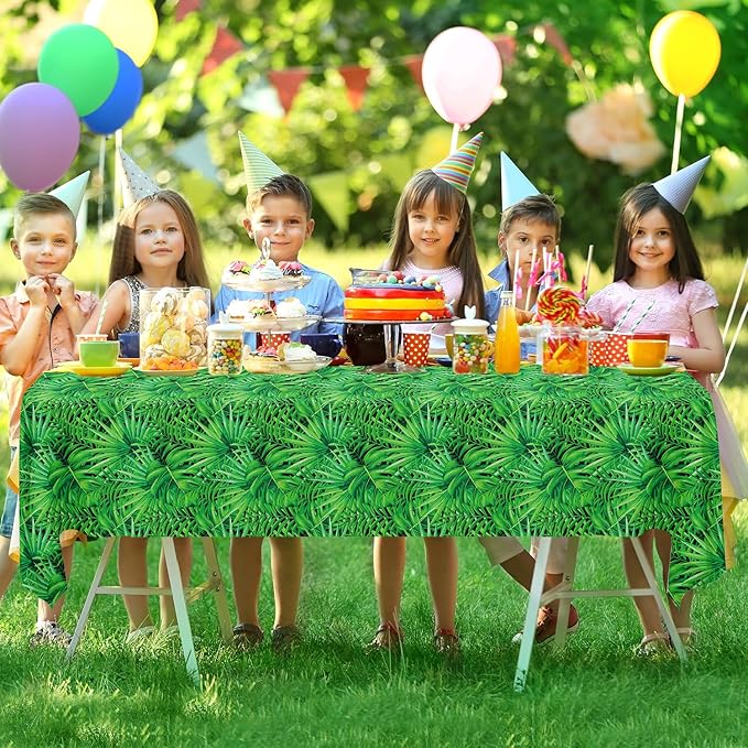 4 Pack Jungle Tablecloths Hawaiian Luau Tropical Palm Leaves Table Cloth Safari Theme Tablecloth Aloha Table Covers Safari Jungle Party Decorations Party Supplies 86 x 51 Inch (4)