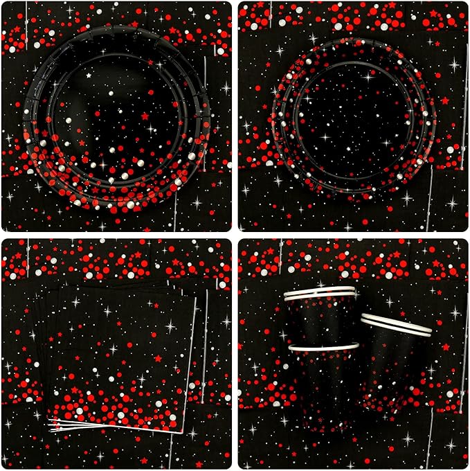 KEFAN Red Black Birthday Party Decorations, Red Black Theme Party Tableware Supplies including Plates, Cups, Napkins, Tablecloth (40)