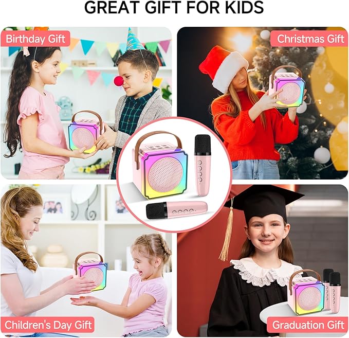 Mini Karaoke Machine with 2 Wireless Microphones for Kids and Adults,Portable Karaoke Machine with Voice Changer,Birthday Gifts for Girls and Boys