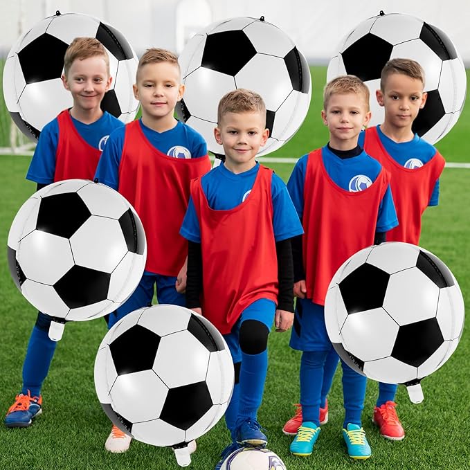 Soccer Balloons, 22 Inch Large Metallic Round Sphere Soccer Ball Balloons, 6 Pcs Foil Mylar Football Balloons for Birthday Soccer Sports Themed Party Decoration Supplies