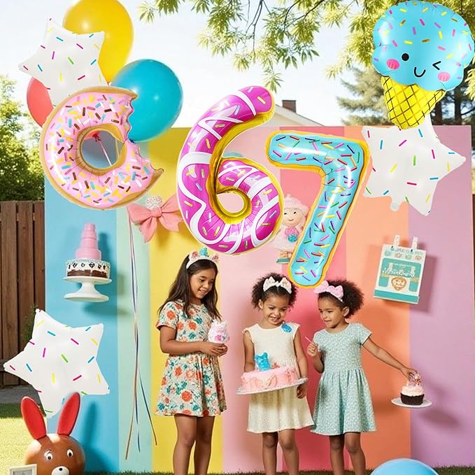 6 7 Birthday Decorations Foil Balloon Set, 6 7 Balloons, 7 Pcs Six Seven Donut & Ice Cream Balloons, Six Seven Birthday Party Décor, 6 7 Meme Theme Party Supplies