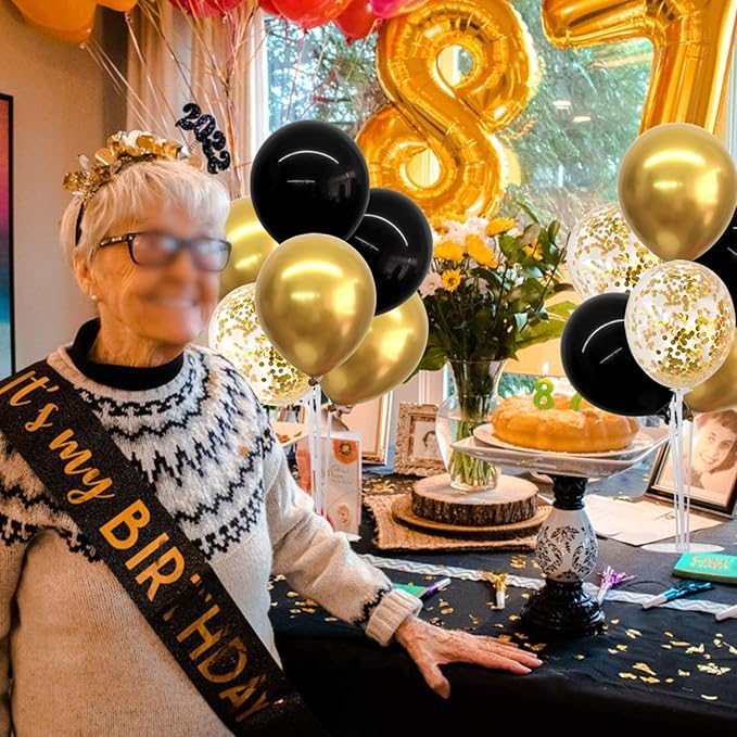 TONIFUL 4 Set Black Gold Balloon Centerpieces for Table,Balloon Stand Kit for Black Gold Party Decor 40th 50th 60th 70th Birthday Decorations Anniversary Graduation Decorations 2026 Retirement