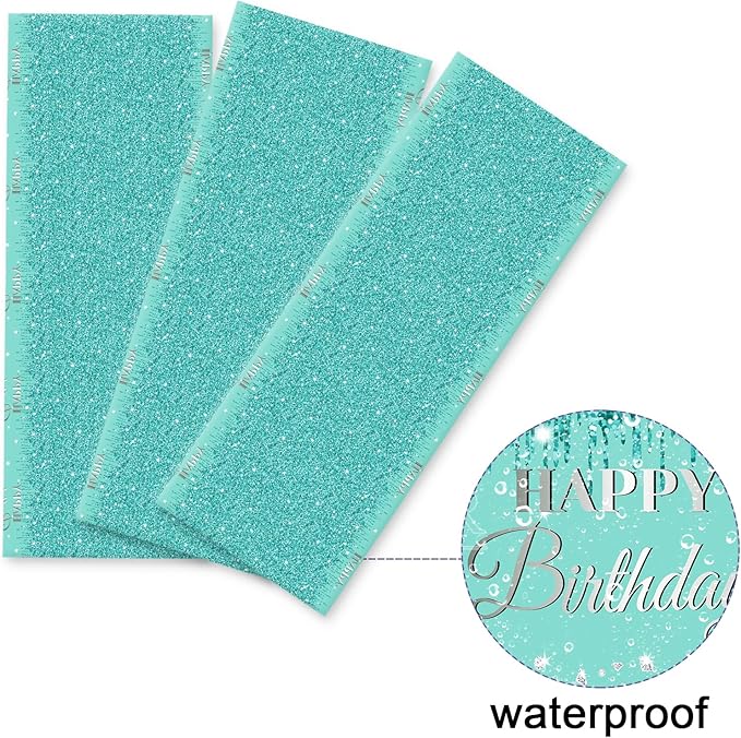 3 Pieces Teal and Silver Birthday Tablecloths for Happy Birthday Party Decorations Plastic Disposable Breakfast Blue Theme Table Covers for Girls Women Silver GlitterParty Supplies, 54 x 108 Inches