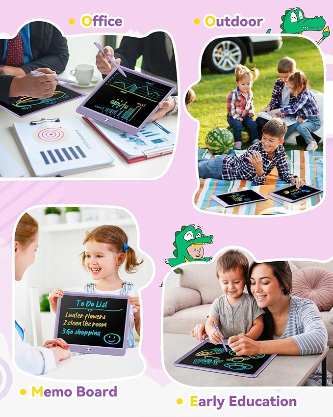 KOKODI 15 Inch LCD Writing Tablet with Anti-Lost Stylus, Erasable Doodle Board Colorful Toddler Drawing Pad, Car Travel School Games Toys for 3 4 5 6 7 8 Kids, Birthday Gift for Girls Boys Purple