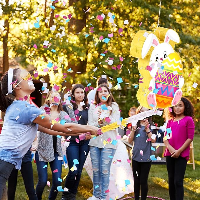 Bunny Easter Egg Piñata with Blindfold, Bat and Filler, Funny Cute Bunny Party Favors for Cute Bunny Easter Egg Theme Kids and Adults Party Supplies Decoration (Cute)
