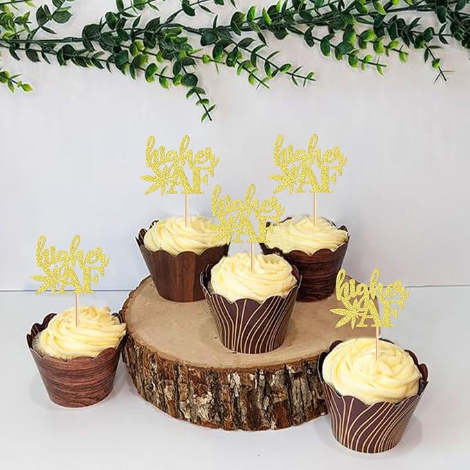 Ercadio 24 Pcs Gold Glitter Marijuana Cupcake Topper Have a Dope Theme Decor Supplies Man Woman Happy Birthday Party Decorations Supplies