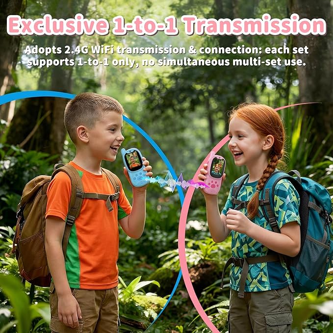 Video Walkie Talkies for Kids, Handheld 2 Pack Rechargeable Video Intercom Kids Walkies Talkies, Indoor Outdoor Toys for Family Games, Outside, Camping, Hiking for Boys Girls Ages 3-12 (Pink+Blue)