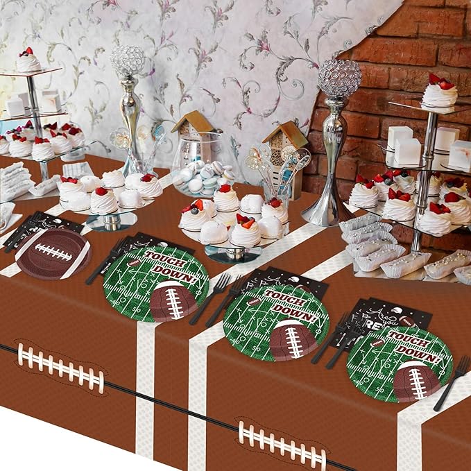98 Piece Football Birthday Party Supplies for 24 Guests - Touchdown Game Day Tableware Sets with Tablecloths, Dinnerware, and Party Favors
