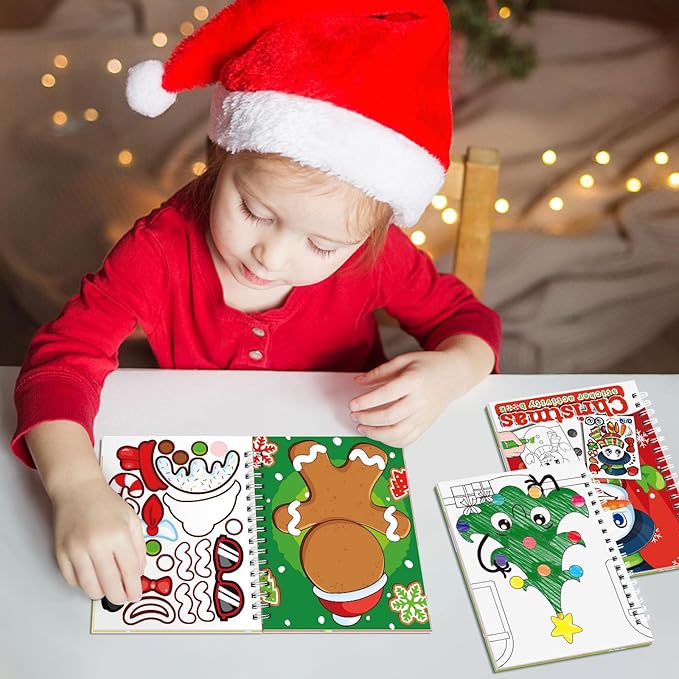 Omgouue Christmas Sticker Coloring Books 3-Pack,Christmas Toys Activity Pad for Kids Toddlers Ages 2-8(30 Scenes)