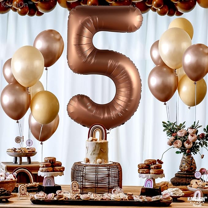 KatchOn, Coffee Brown Number 5 Balloon - Huge, 40 Inch | Number 5 Brown Ballon for 5th Birthday Decorations | Safari 5 Balloon | 5 Coffee Balloons for 5th Birthday Decorations Girl