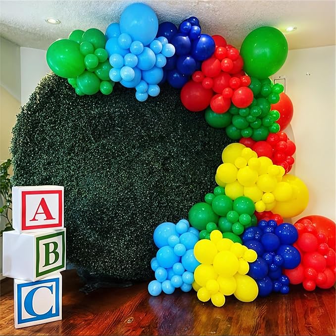 Red Yellow Blue Green Balloons, 60PCS Red Orange Blue Balloons, Rainbow Cartoon Theme Primary Color Latex Balloon for Kids Birthday Baby Shower Festival Carnival Circus Party Decorations Supplies
