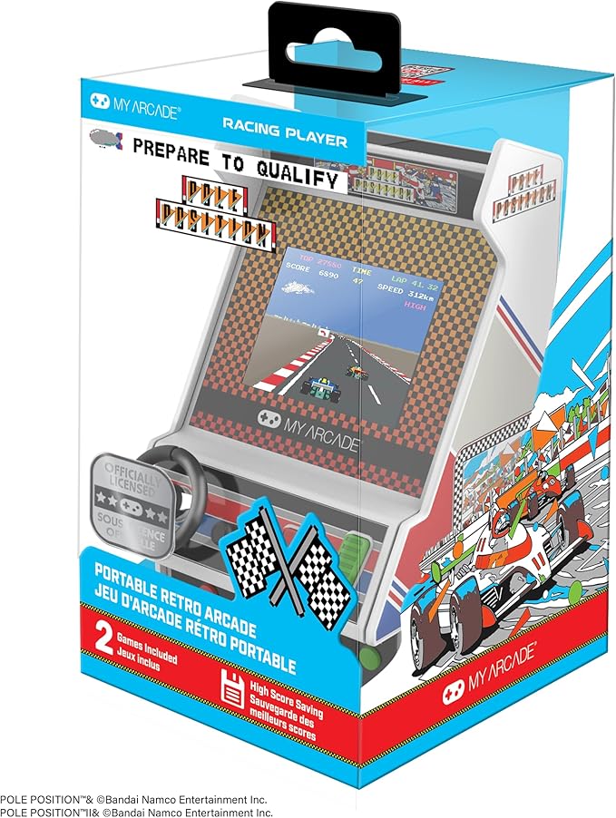 My Arcade Pole Position Racing Player: Retro Mini Arcade Game Console with 2 Games, Real Racing Controls, Gifts for Adults, Full Color Screen