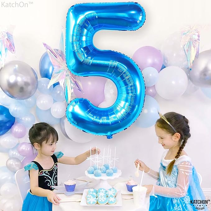 KatchOn, Giant Blue Five Balloon Number - 40 Inch | Number 5 Balloon, 5th Birthday Decorations for Boys | Blue 5 Shark number Balloons | 5 Year Old Balloon for Birthday party | Anniversary Supplies