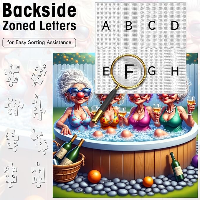 Puzzles for Adults 1000 Pieces, Funny Elderly Women in Hot Tub Puzzles with Letters on Back, Challenging Game Toys, Impossible Puzzle for Family Decoration Puzzle