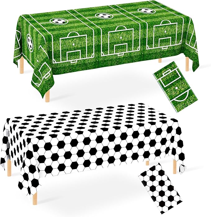 WNINK 2 Pack Plastic Tablecloth - Soccer Party Decorations - Disposable Rectangle Table Cover - Grass Pattern - for Soccer Theme Birthday Party - 54 x 108 Inch
