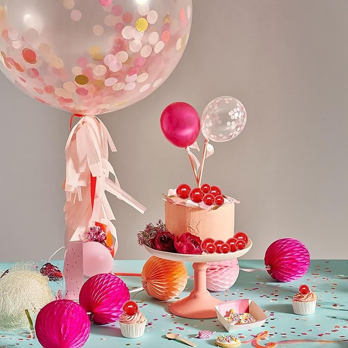 Gyufise 30Pcs Mini Balloon Cake Topper Foam Ball Cake Picks Cupcake Faux Pearl Balls DIY Cake Insert Topper Decoration for Anniversary Graduation Birthday Party Baby Shower Red