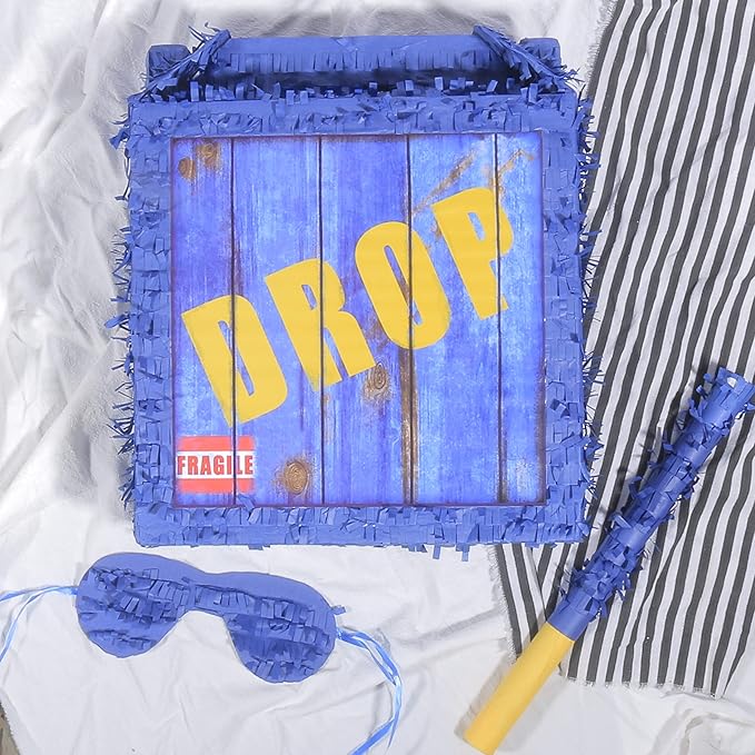 Drop Box Piñatas Boombox, Hand Made Mexico Fiesta Piñatas Boom Box for Birthday Parties, Carnival and Related Events, With Piñatas Stick and Blindfold (DROP BOX)