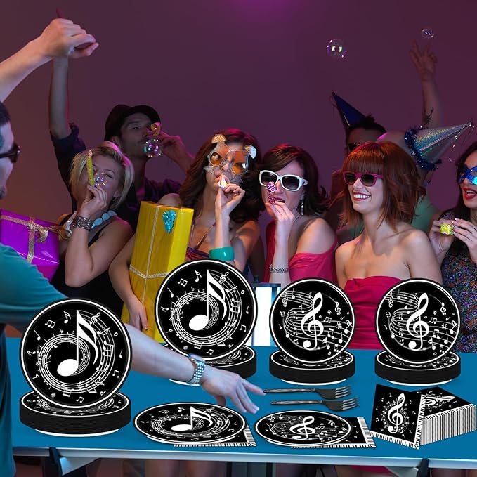 96PCS Musical Note Party Paper Plates and Napkins Music Themed Tableware Musical Notes Dinnerware Disposable Paper Plates for Baby Shower Music Concert Birthday Karaoke Christmas Decorations
