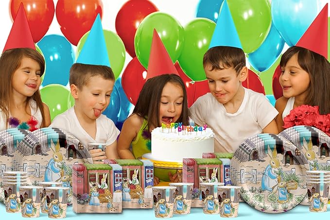 Peter Rabbit Birthday Party Supplies Set Plates Napkins Cups Tableware Kit for 16