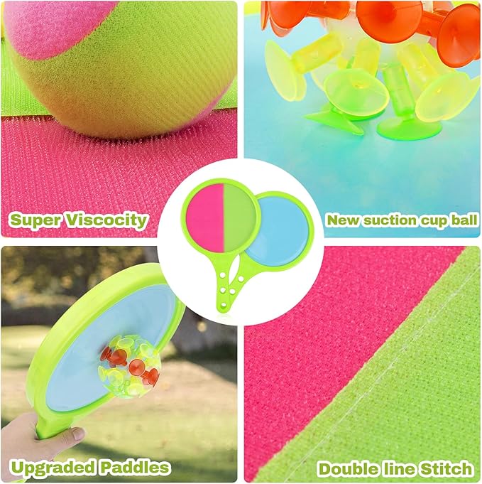 Toss and Catch Game for Kids: Toss and Catch Ball Set - Outdoor Catching Balls Paddle Toys for Ages 3+ Beach Paddle Ball Sets for Yard and Backyard Summer Outside Activities