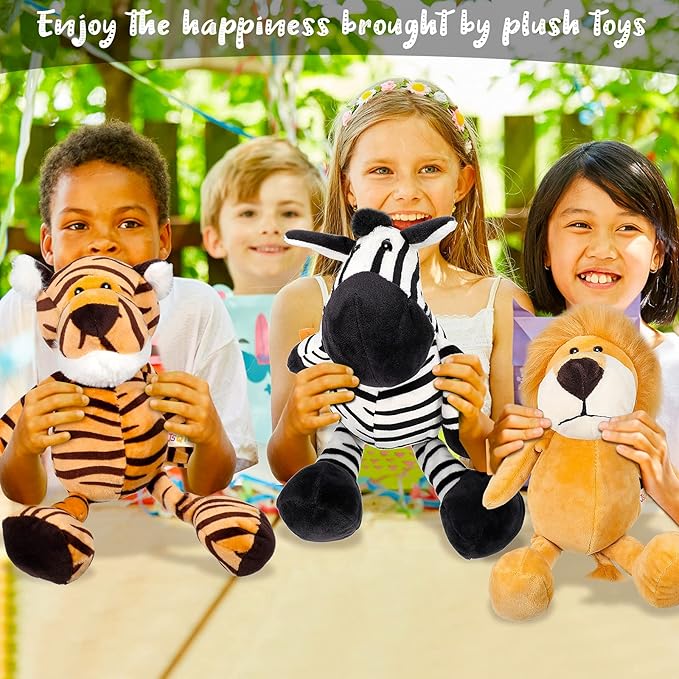 5 Pieces Safari Stuffed Animals Toy Set Includes Lions Tigers Elephants Zebras and Giraffes 11.8 Inch Wild Animals Soft Realistic Jungle Toys
